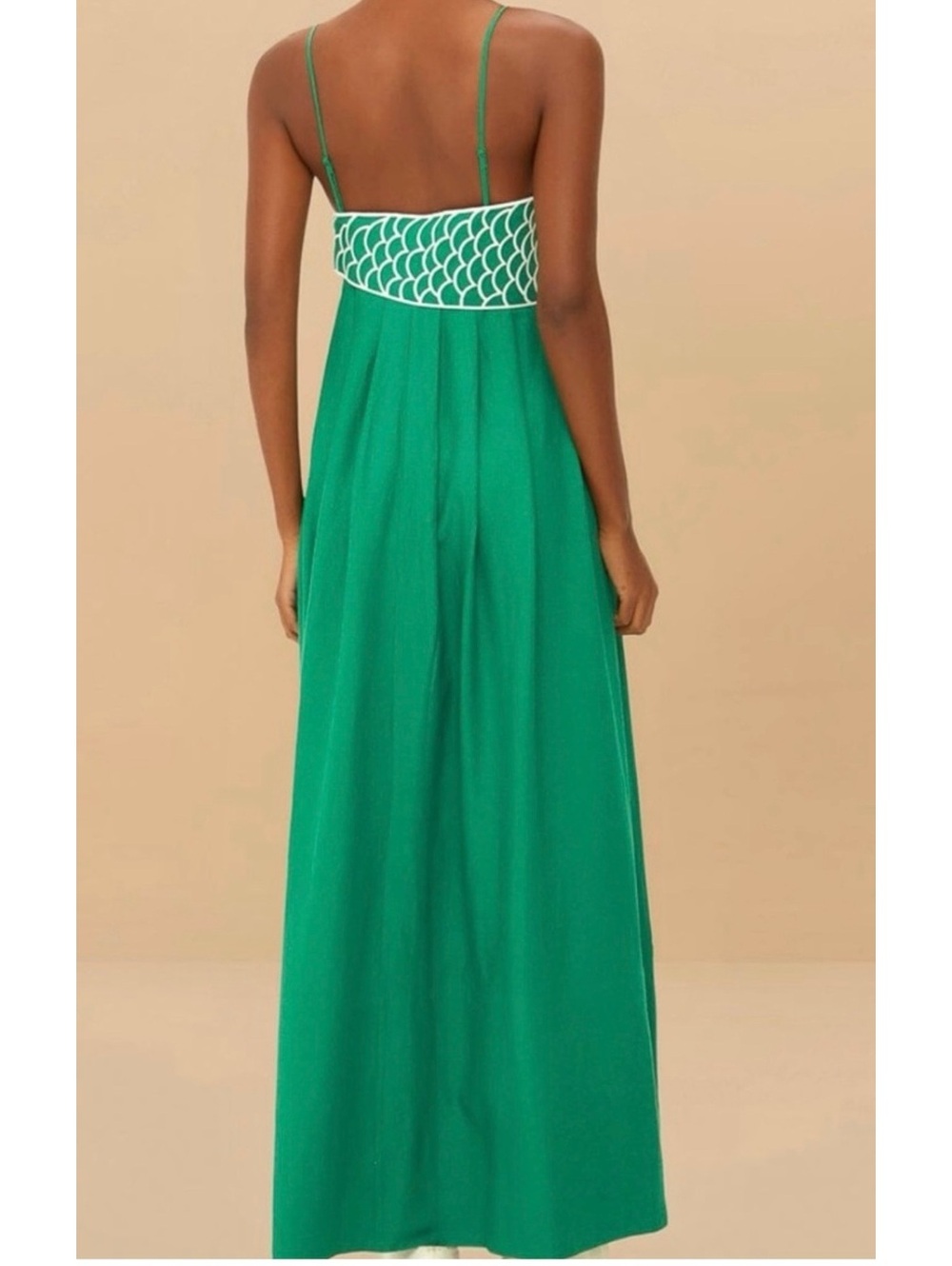 FARM RIO Iconic Linen Blend Green Embroidered Koi Fish Maxi Dress XL NWT - Picture 2 of 6